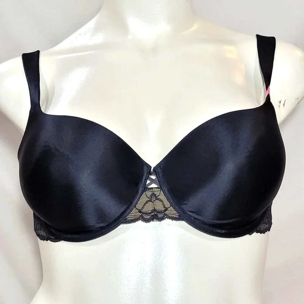36D Self Expressions Maidenform 5071 Shimmer Molded Cup Lace Trim UW Bra Black